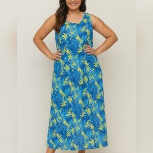 Vintage Cottage Cove tropical print maxi dress, size Large, cottagecore. EUC